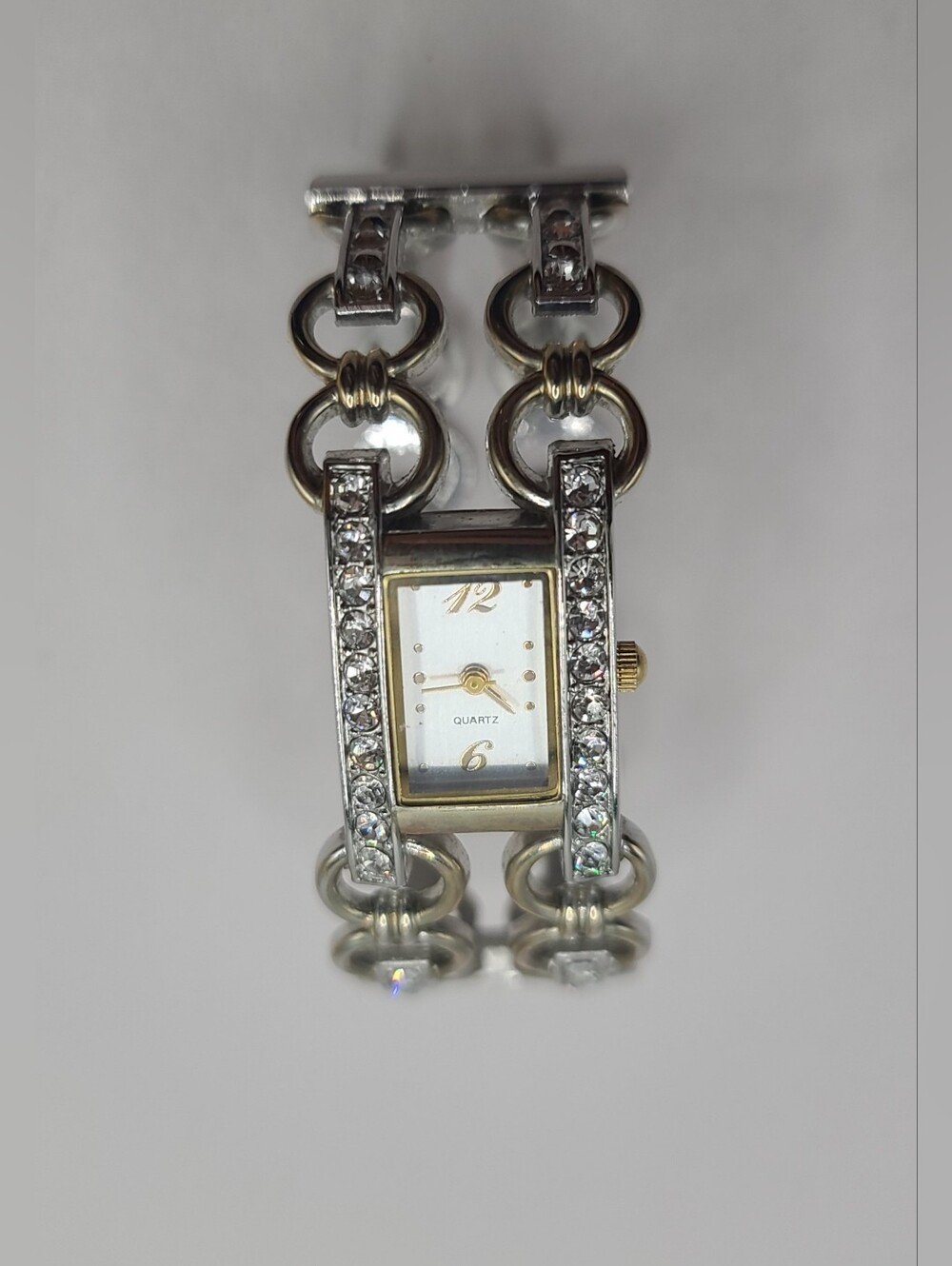 Rhinestone Chain Link Design Cuff Bracelet Watch